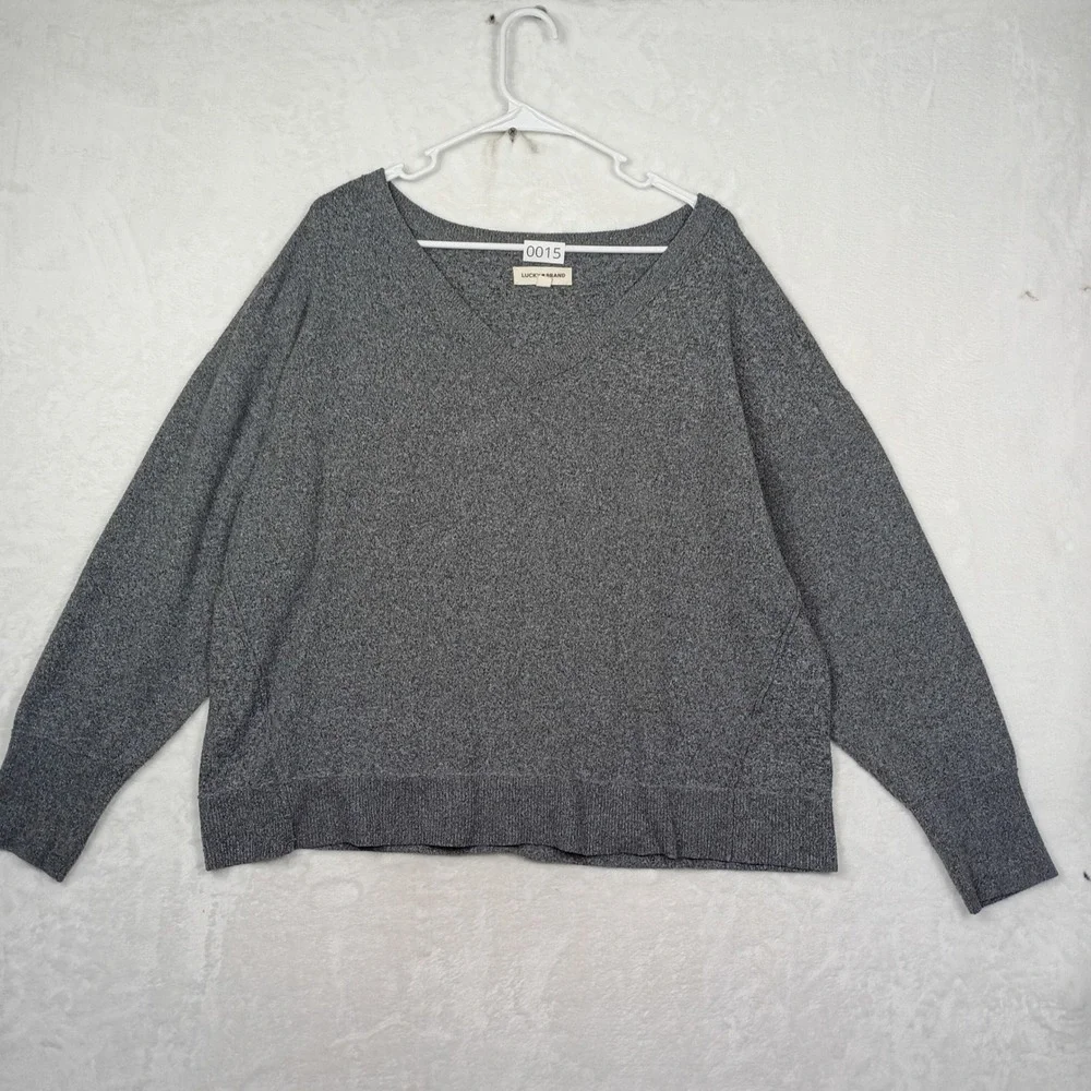 Lucky‎ Brand Mens XL Gray Heather V-Neck Knit Sweater Long Sleeve Relaxed Fit